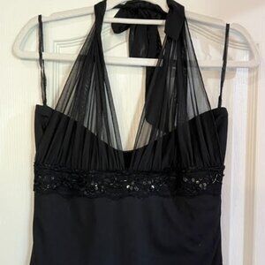 Vintage Halter Overlay Sequin and Lace Trimmed Jumpsuit